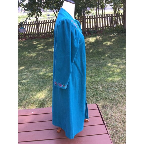 Vintage Vanity Fair Embroidered Zip-Up Long Robe M Teal USA ComfyMrs Roper - Picture 5 of 6